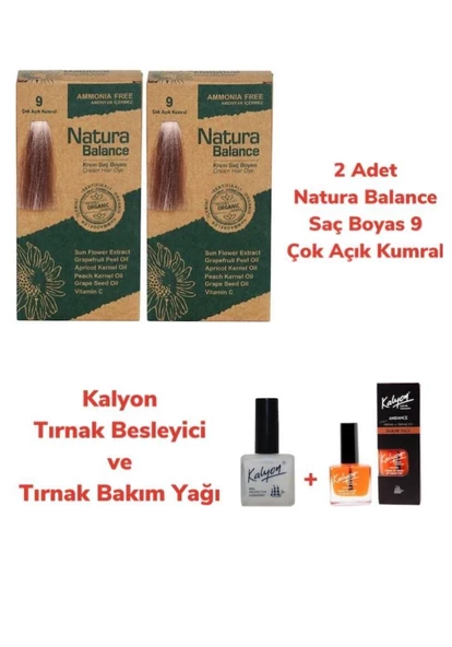 NATURA BALANCE SAÇ BOYASI 9 ÇOK AÇIK KUMRAL BAKIR 2 ADET + KALYON TIRNAK BESLEYİCİ VE BAKIM YAĞI