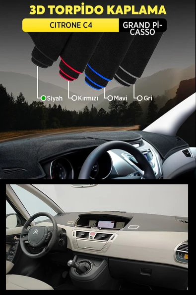 Citroen C4 Grand Picasso 3d Torpido Koruma Kılıfı - Ön Göğüs Kaplama - Siyah Şerit - 1