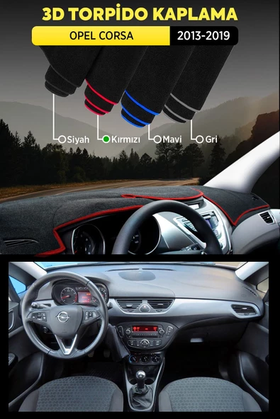 Opel Corsa 2013 - 2019 3d Torpido Koruma Kılıfı - Ön Göğüs Kaplama - Kırmızı Şerit - 1