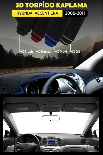Hyundaı Accent Era (2006-2011) Uyumlu 3d Torpido Koruma Kılıfı - Ön Göğüs Panel Kaplama - Mavi Şerit - 1