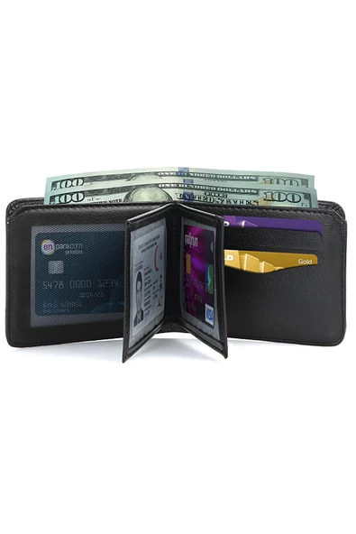 Vegan Deri Siyah El Çantası ve Klasik Cüzdan & Kartlık Parfümlü Hediye Seti  Siyah - Resim 6