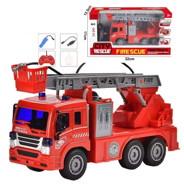 1:18 Işıklı USB Şarjlı Uzaktan Kumandalı 5 Fonksiyonlu Oyuncak İtfaiye - 2