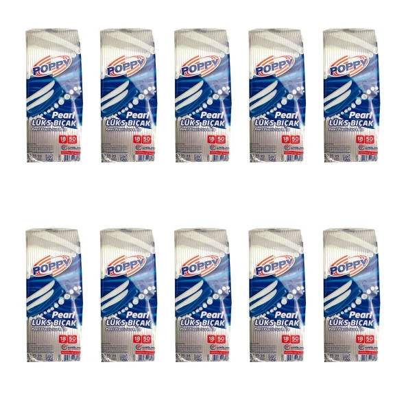 Poppy Plastik Lüks Tek Kullanımlık Bıçak - 18 Cm. - Şeffaf - 50 Adetlik 10 Paket