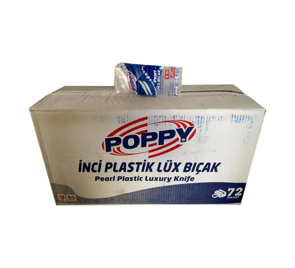 Poppy Plastik Lüks Şeffaf Tek Kullanımlık Bıçak - 3600 Adet-Koli / 18 Cm. ürün görseli 1