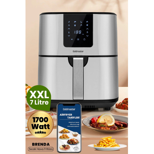 GoldMaster Brenda 7 Litre Inox Geniş Hazneli Xxl Dokunmatik 8 Ön Ayarlı Airfryer Sıcak Hava Fritözü