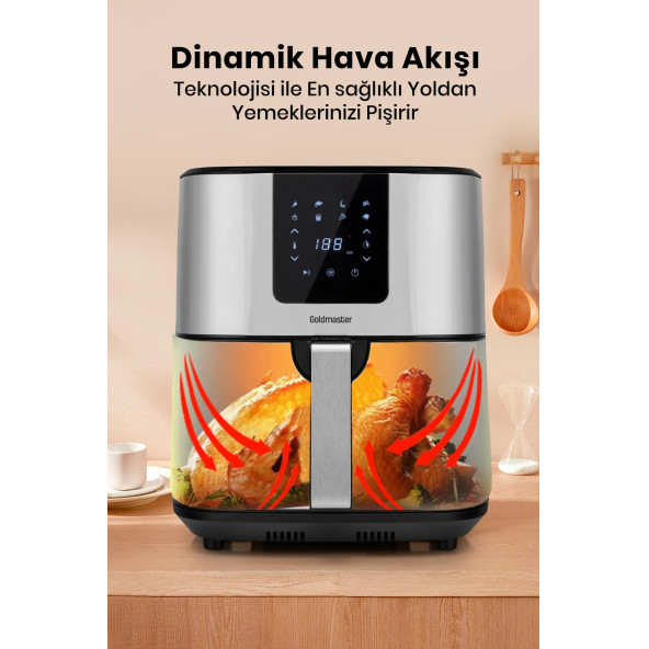 GoldMaster Brenda 7 Litre Inox Geniş Hazneli Xxl Dokunmatik 8 Ön Ayarlı Airfryer Sıcak Hava Fritözü - 4