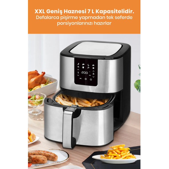 GoldMaster Brenda 7 Litre Inox Geniş Hazneli Xxl Dokunmatik 8 Ön Ayarlı Airfryer Sıcak Hava Fritözü - 5