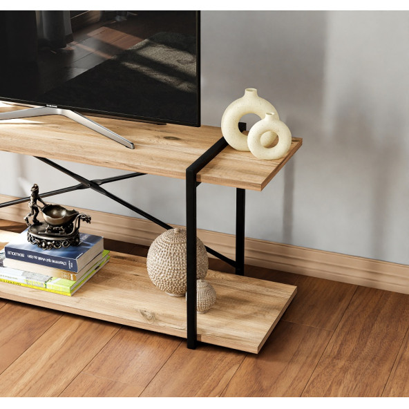 Eportatif Televizyon Ünitesi Tv Standı Raflı Metal Sehpa Çam 1379 - 3