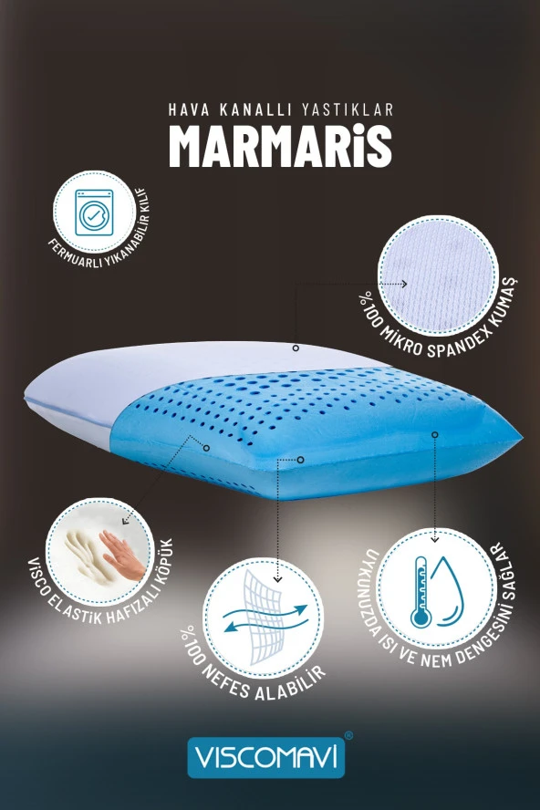 Marmaris Hava Kanallı Ortopedik Hafızalı Visco Yastık 60x40x15 CM - 4