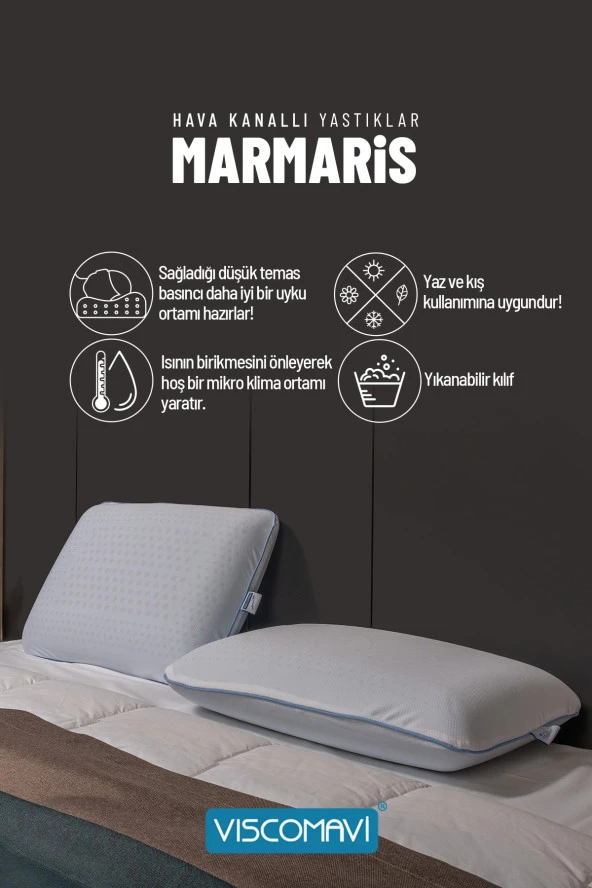 Marmaris Hava Kanallı Ortopedik Hafızalı Visco Yastık 60x40x15 CM - 6
