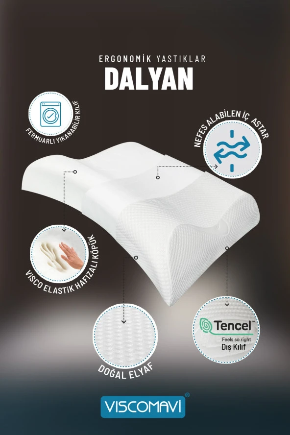 Dalyan Ergonomik Visco Yastık Ortopedik Hafızalı Visco Yastık 56x42x12-11 CM - 5