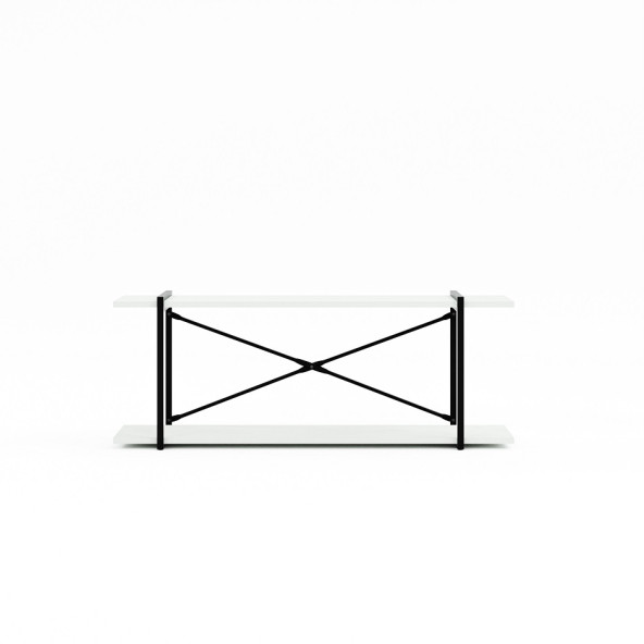 Eportatif Televizyon Ünitesi Tv Standı Raflı Metal Sehpa Beyaz 1380 - 4