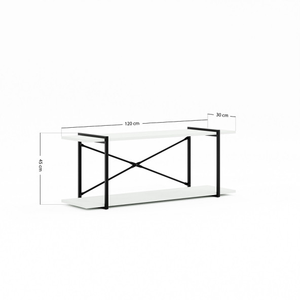 Eportatif Televizyon Ünitesi Tv Standı Raflı Metal Sehpa Beyaz 1380 - 6