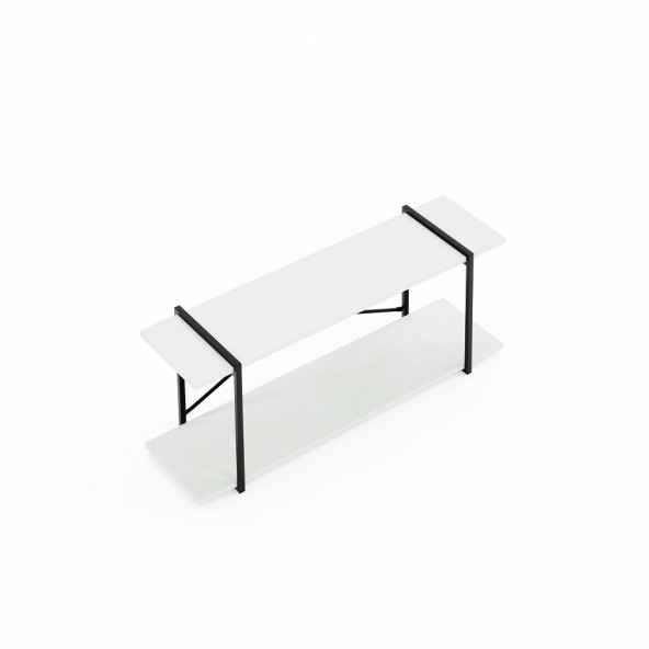 Eportatif Televizyon Ünitesi Tv Standı Raflı Metal Sehpa Beyaz 1380 - 8