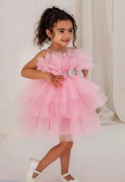 Saten Kumaş , Tütülü Nimfea Kız Çocuk Abiye Elbise MNK0597 - Resim 3