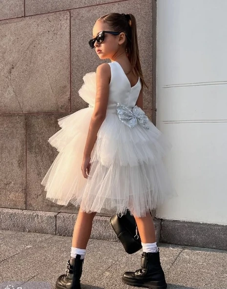 Saten Kumaş , Tütülü Nimfea Kız Çocuk Abiye Elbise MNK0597 ürün görseli 1