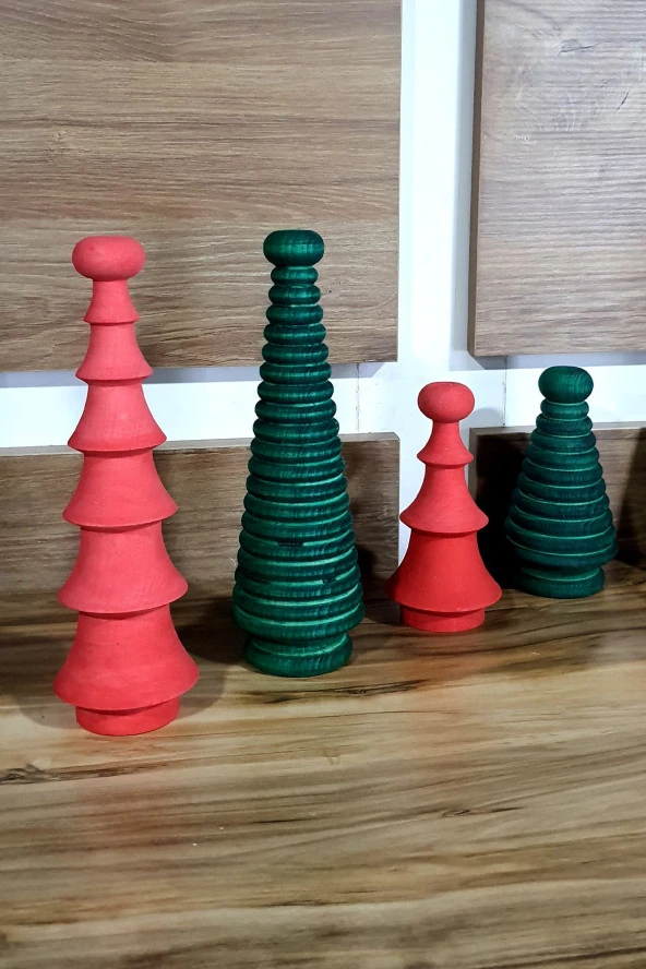 4 Parça Ahşap Dekor Yılbaşı Dekoru Çam Ağcı El Yapımı Eskitme Doğal Dekor 3 Parça - 2
