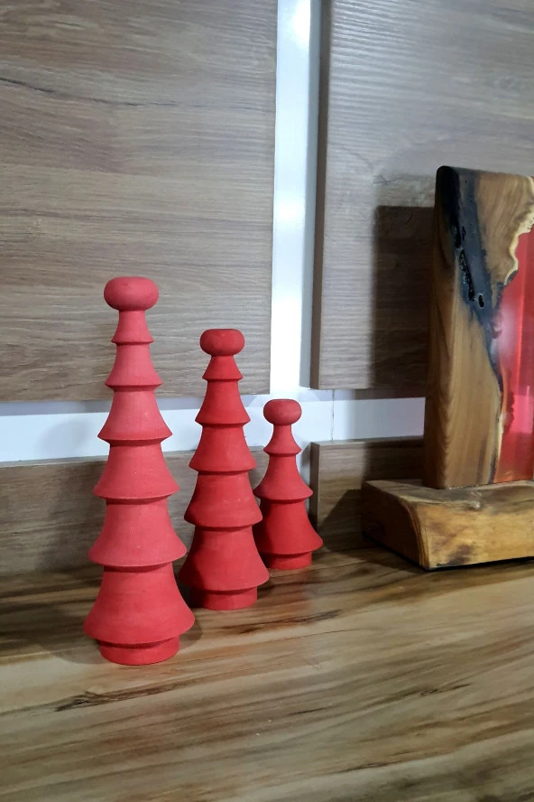 Ahşap Dekor Yılbaşı Dekoru Çam Ağcı El Yapımı Eskitme Yeşil Doğal Dekor 3 Parça - 2