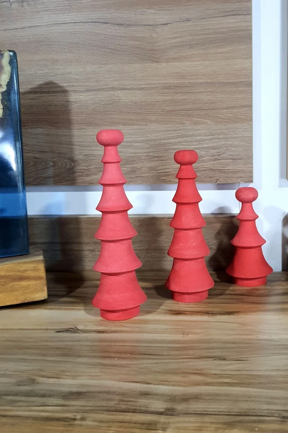 Ahşap Dekor Yılbaşı Dekoru Çam Ağcı El Yapımı Eskitme Yeşil Doğal Dekor 3 Parça - 3