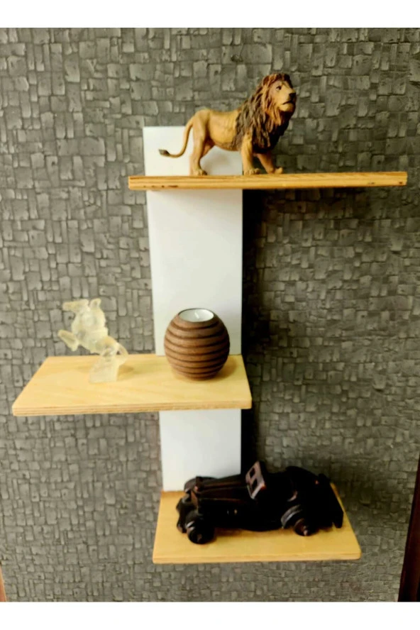 Doğal Ahşap Çoklu Raf Dekoratif Duvar  Rafı - 2