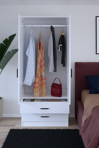 ABETE MOBİLYA 2 Kapılı 2 Çekmeceli Gardırop / Beyaz - 3