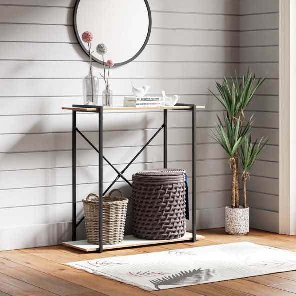 Eportatif Metal Ayaklı Dresuar Raflı Dresuar Dekoratif Metal Dresuar Beyaz 1377