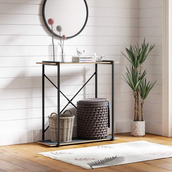 Eportatif Metal Ayaklı Dresuar Raflı Dresuar Dekoratif Metal Dresuar Füme 1378