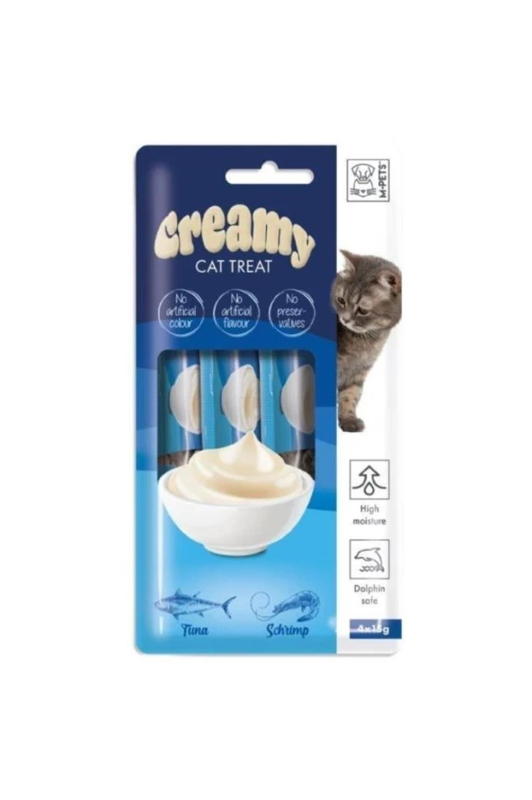 M-Pets Creamy Ton Balıklı ve Karidesli Sıvı Kedi Ödülü 4x15gr