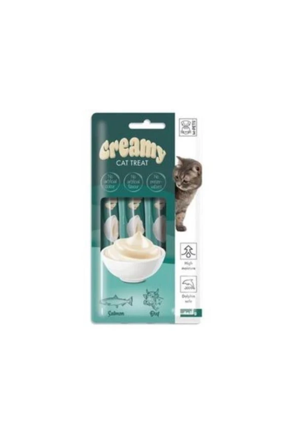 M-Pets Creamy Somon Balıklı Ve Biftekli Sıvı Kedi Ödülü 15 gr x 4