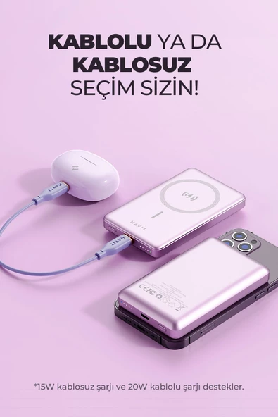 Havit 10000mAh Magsafe Manyetik Kablosuz Powerbank Ultra İnce 20W, Iphone Uyumlu - 4