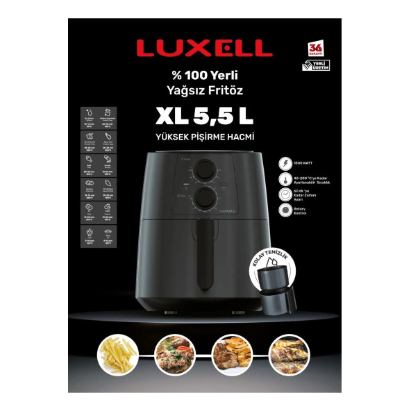 Luxell Fastfryer Xl 5.5 Litre ( Yağsız Fritöz Airfryer ) Lx-fc5130