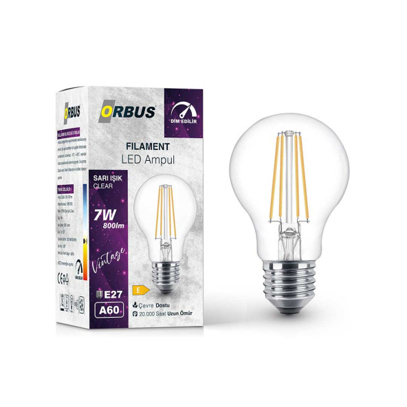 7W E27 Filament LED Ampul Dim Edilebilir DF60