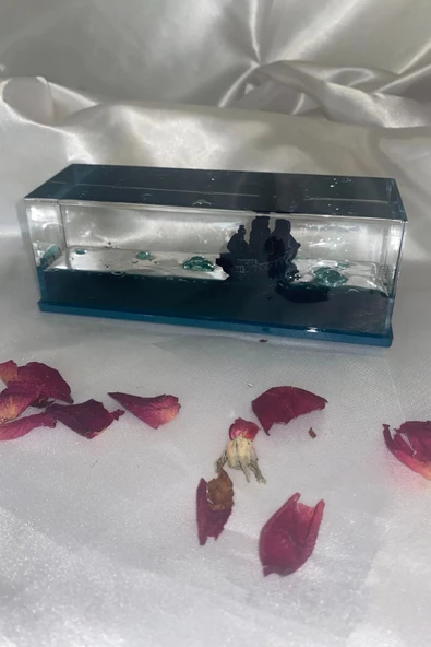 Batmayan Gemi Karayip Korsanları Siyah İnci Akvaryum İçinde Lüks Hediyelik 14x5x4 cm - Resim 2