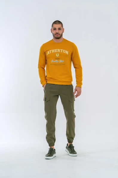 Combat Tactical Outdoor Tactik Baskılı Uzun Kol Sıfır Yaka Tişört Bisiklet Yaka Günlük Basic Sweatshirt - 902 - Hardal