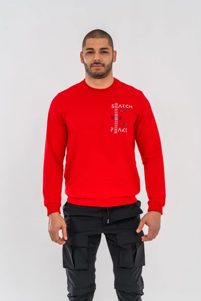 Combat Tactical Outdoor Tactik Baskılı Uzun Kol Sıfır Yaka Tişört Bisiklet Yaka Günlük Basic Sweatshirt - 902 -  Kırmızı