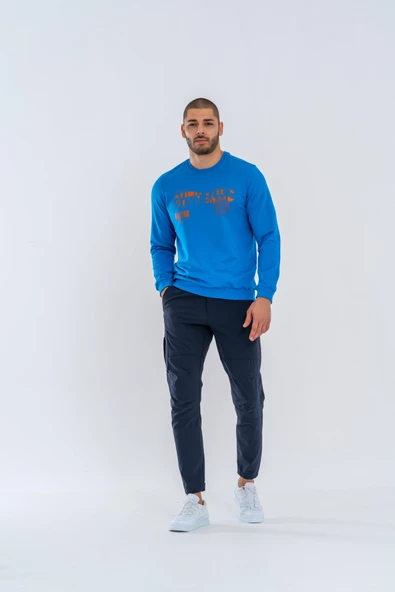 Combat Tactical Outdoor Tactik Baskılı Uzun Kol Sıfır Yaka Tişört Bisiklet Yaka Günlük Basic Sweatshirt - 902 S.Mavi