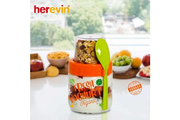 425 CC DESENLİ KAŞIKLI YOĞURT KABI KIRMIZI - 3