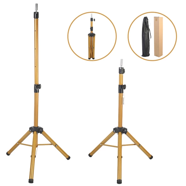 Kuaför Eğitim Mankeni İçin Metal Tripod - Simli Gold + Taşıma Çantası TRIPOD-SIMLI-GOLD