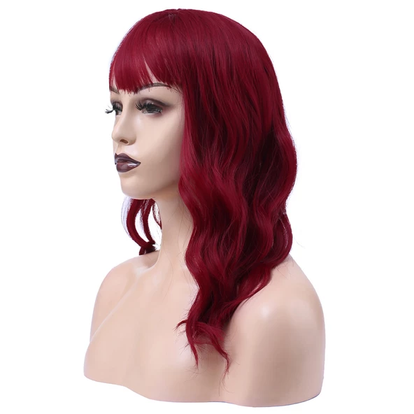 Dalgalı Kısa Perçemli Fiber Sentetik Peruk - Kızıl H9882-850A - Resim 2