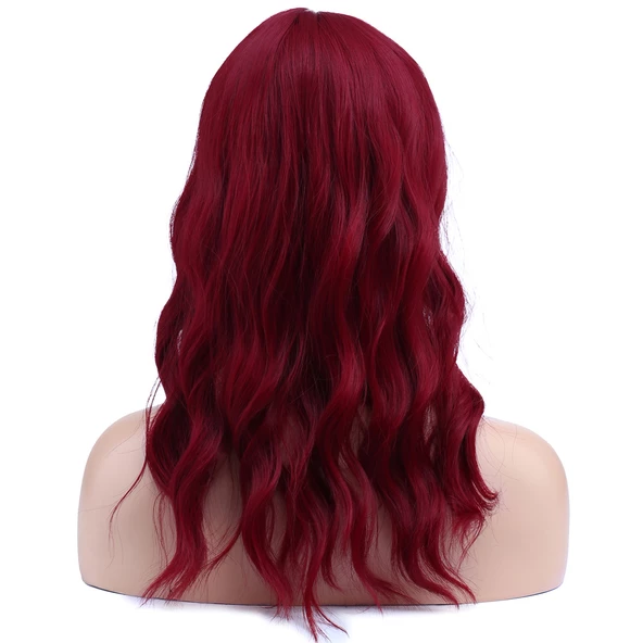 Dalgalı Kısa Perçemli Fiber Sentetik Peruk - Kızıl H9882-850A ürün görseli 1