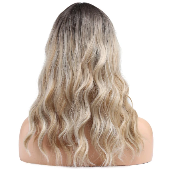 Dalgalı Kısa Perçemli Fiber Sentetik Peruk - Kahve / Platin Ombre ve Röfleli H9882-6DHL ürün görseli 1