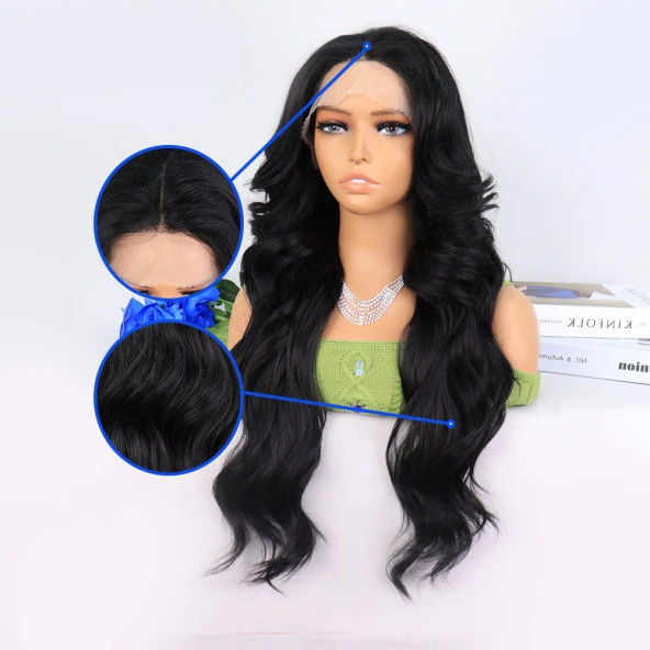 Siyah Dalgalı Uzun Boy Tül Peruk DR-1817-1B - Resim 2