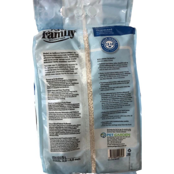 Pets Family Topaklanan Parfümsüz Doğal Bentonit Kalın Taneli Kedi Kumu 5 L - 2