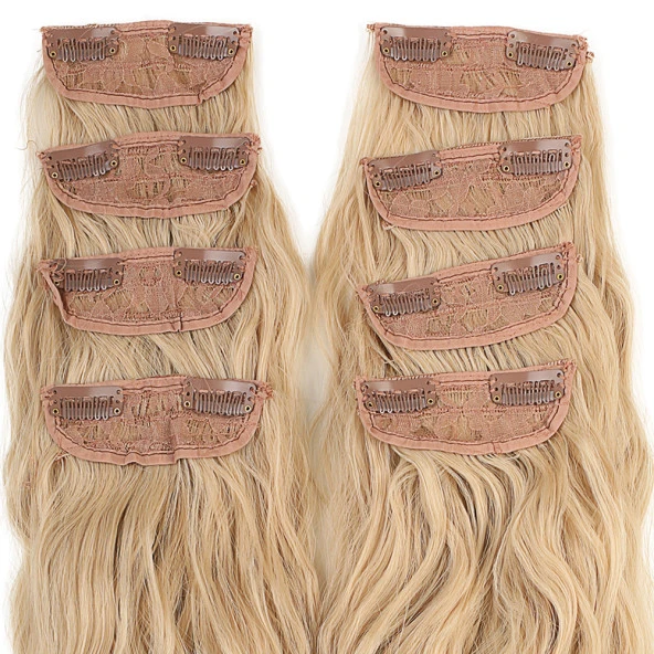 Fiber Sentetik Kabarık Dalgalı 8 Parça Çıt Çıt - Balköpüğü Beyaz Platin Röfleli W2886-24-88 - Resim 2