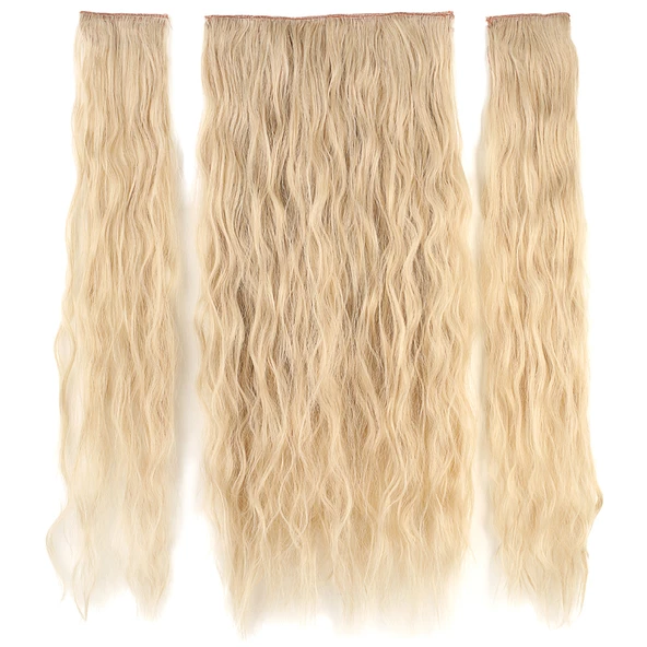 Fiber Sentetik Kabarık Dalgalı Yarım Ay + 2 Yan Çıt Çıt - Kumral Beyaz Platin Röfleli W026-3-88-85 ürün görseli 1