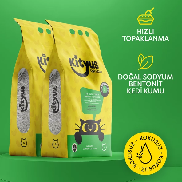 2’li Avantaj Paketi Hassas Kediler için Tozsuz,Topaklanan, Kokusuz Bentonit Kedi Kumu 2x5lt