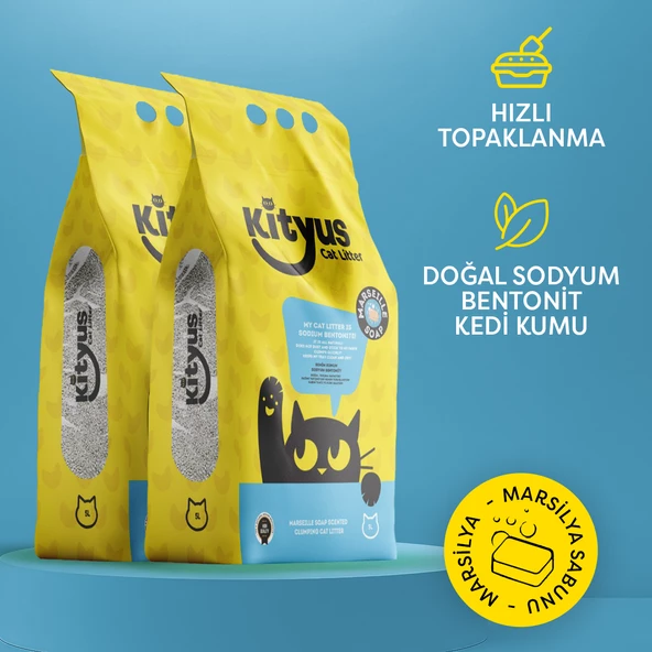 2’li Avantaj Paketi Ekstra Hijyenik İnce Taneli Topaklanan Tozsuz Marsilya Sabunlu Kedi Kumu 2x5lt