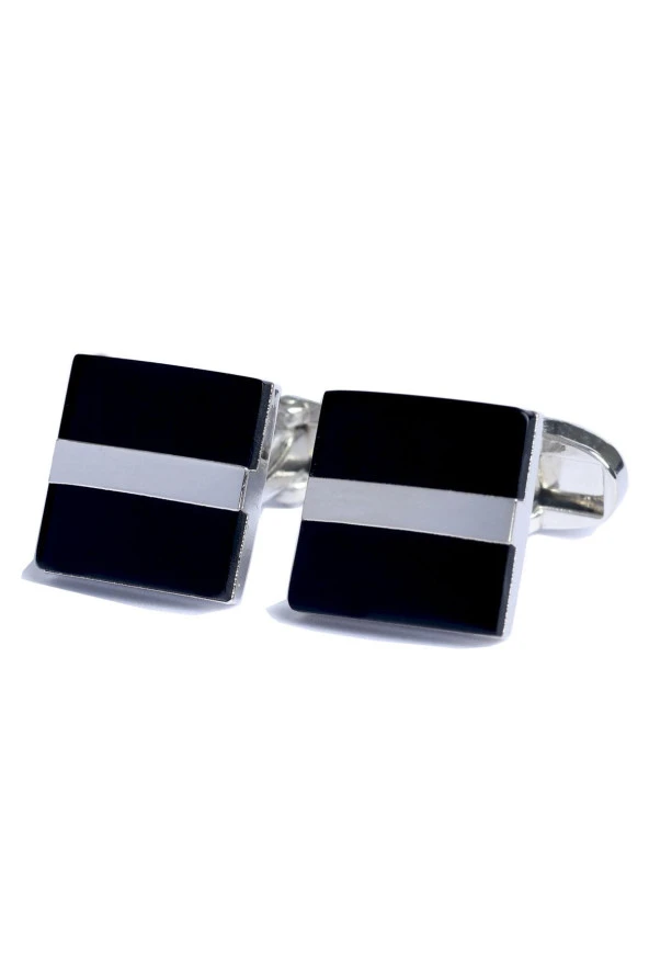 Esgue Gümüş Siyah Kare Form Kol Düğmesi - 2