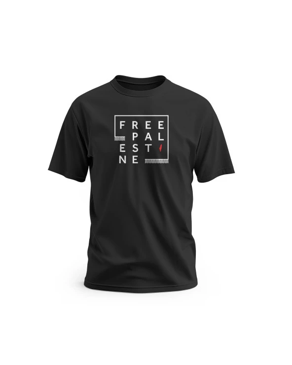 Kısa Kollu Free Palestine Yazısı Kareli Şekli Dijital Baskılı Unisex S - 2XL T300005