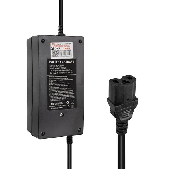 Powermaster PM-31801 60 Volt - 20 Amper IEC C15 Dişi Uçlu Kapasite Göstergeli Elektrikli Bisiklet Şarj Akü Cihazı (ADJ160-01) ürün görseli